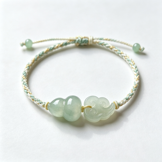 Green Jade Cloud Charm Cord Bracelet