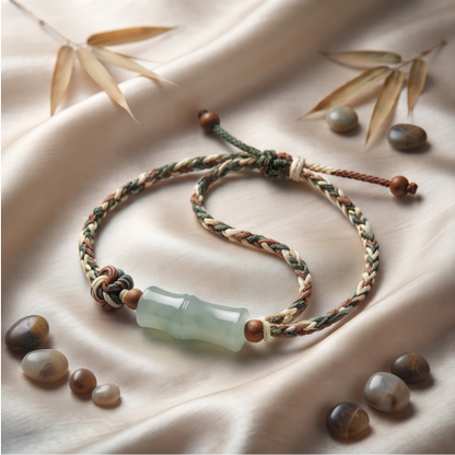 Green Jade Bamboo Charm Cord Bracelet