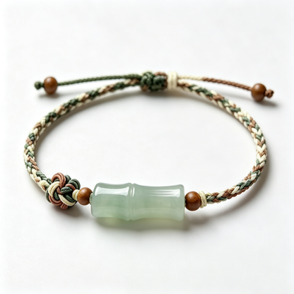 Green Jade Bamboo Charm Cord Bracelet