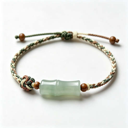 Green Jade Bamboo Charm Cord Bracelet