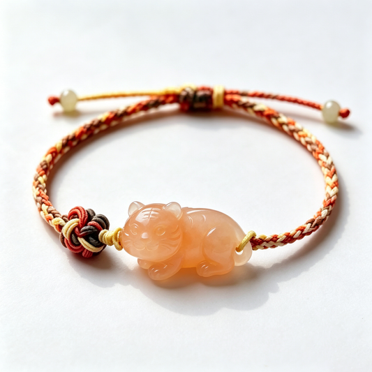 Orange Tiger Charm Cord Bracelet