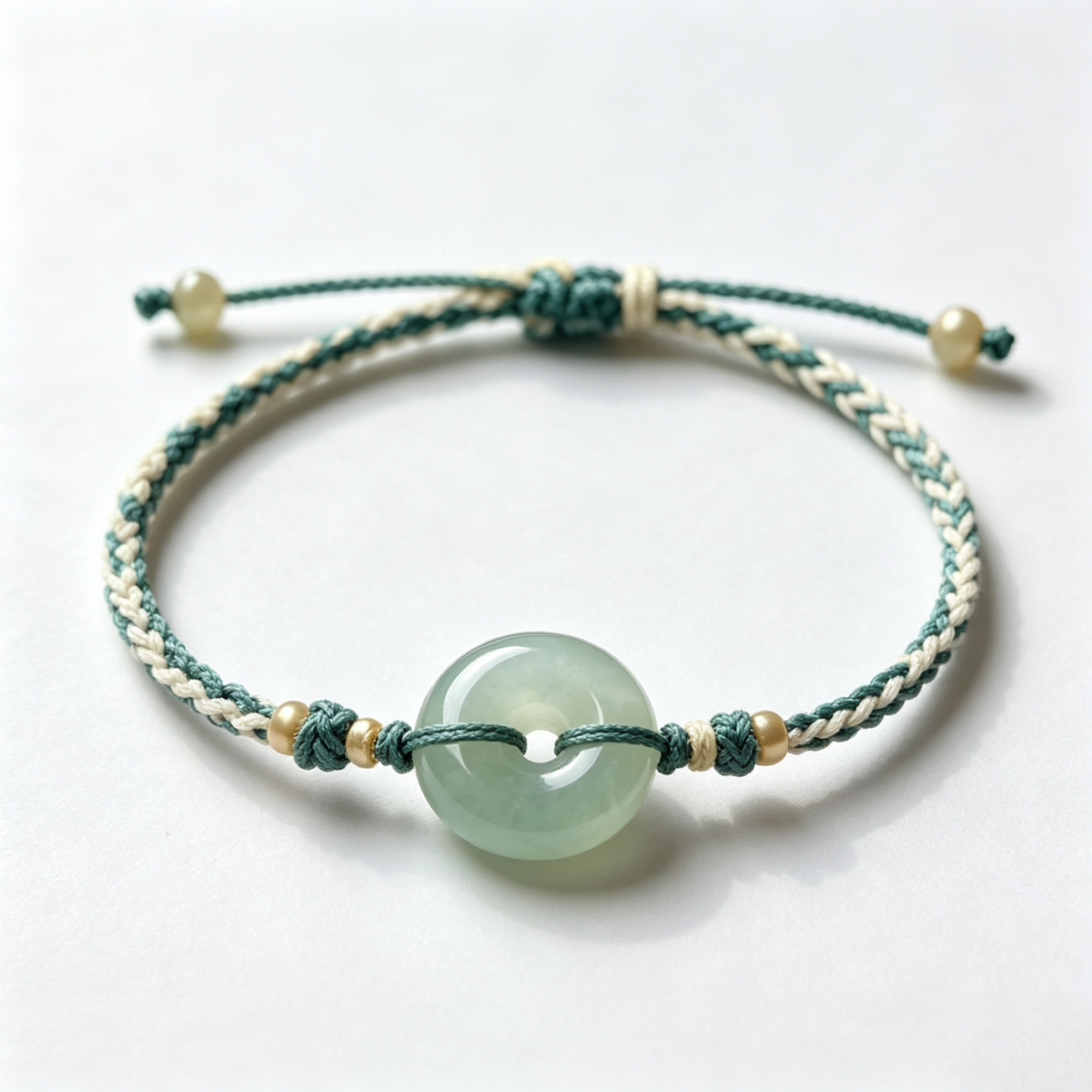 Green Jade Donut Charm Cord Bracelet