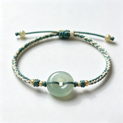 Green Jade Donut Charm Cord Bracelet