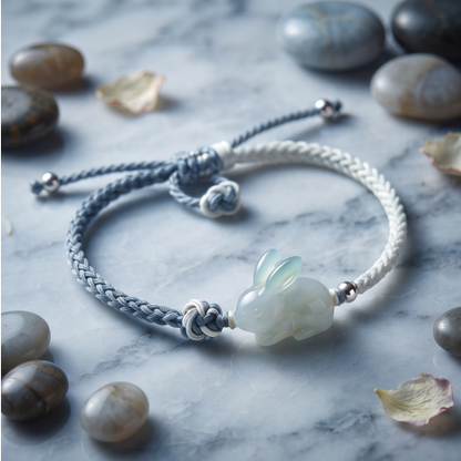 White Jade Rabbit Cord Bracelet