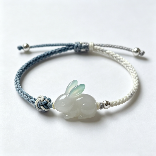 White Jade Rabbit Cord Bracelet