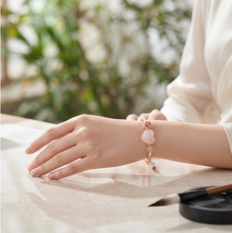 Rose Quartz Heart Cord Bracelet