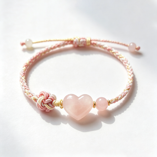 Rose Quartz Heart Cord Bracelet