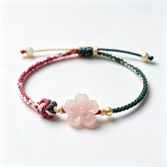 Pink Blossom Flower Cord Bracelet